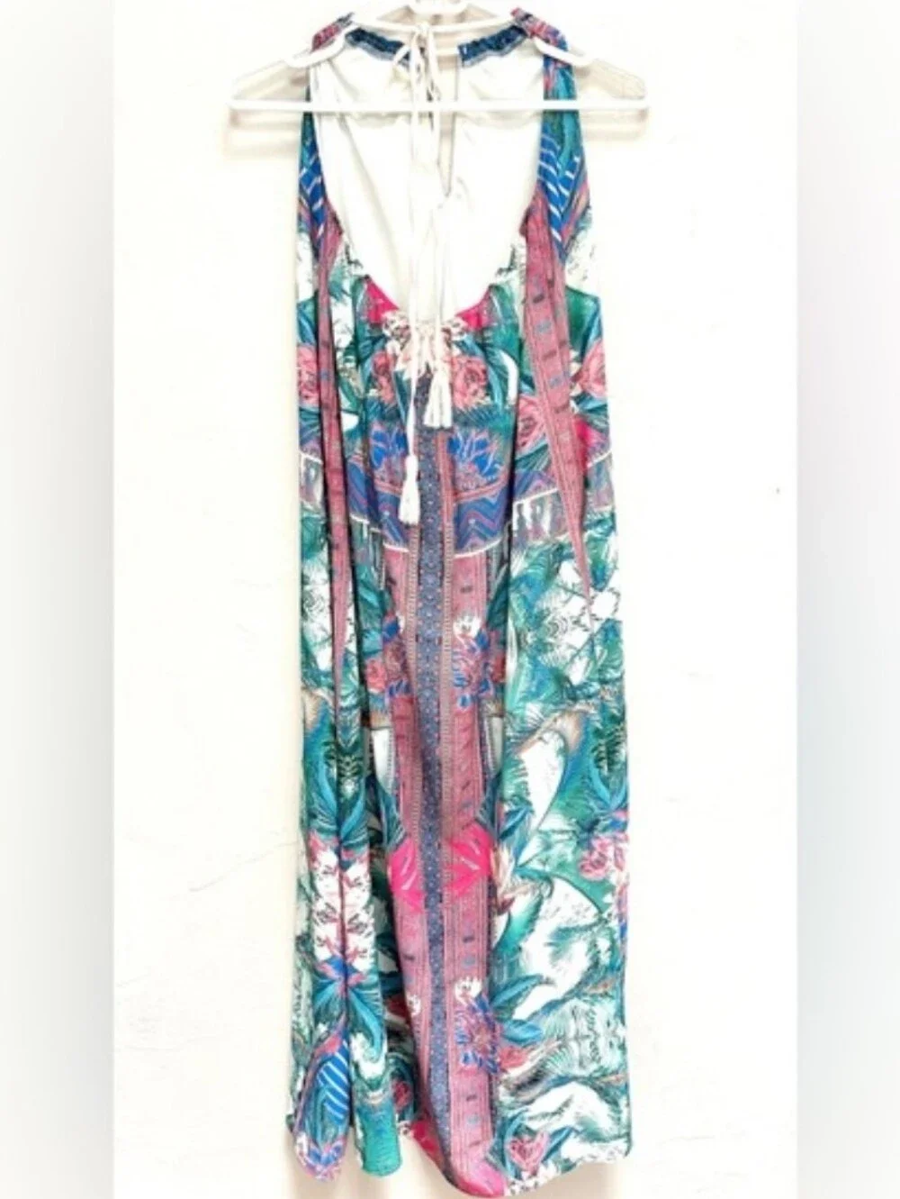 Flying Tomato Maxi Dress Floral Tropical Tassel Halter Lined Dress